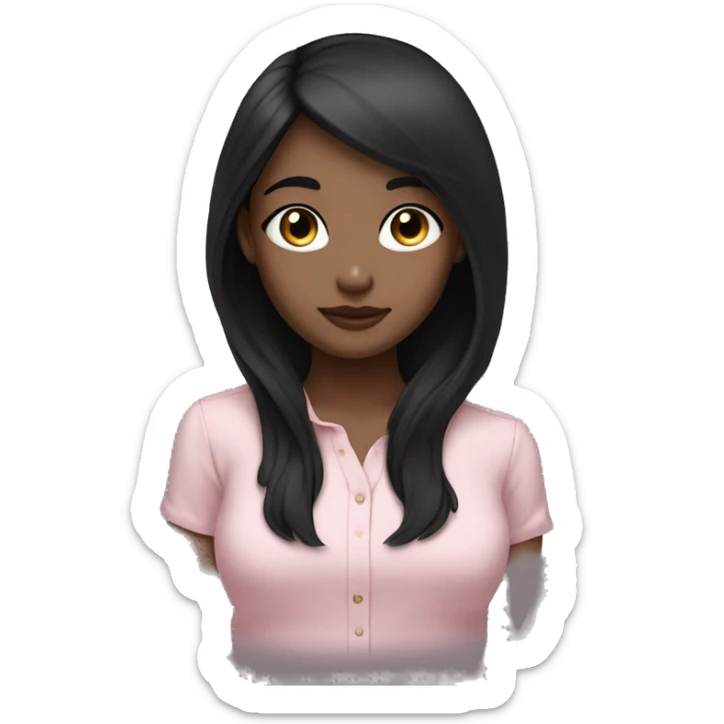 Very cute girl , white skin , black long hair , beautiful big eyes , and light pink shirt sticker