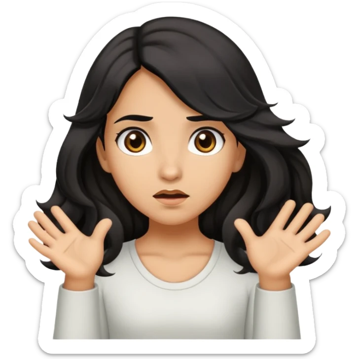girl shrugging with olive skin, brown eyes and long wavy black hair  sticker
