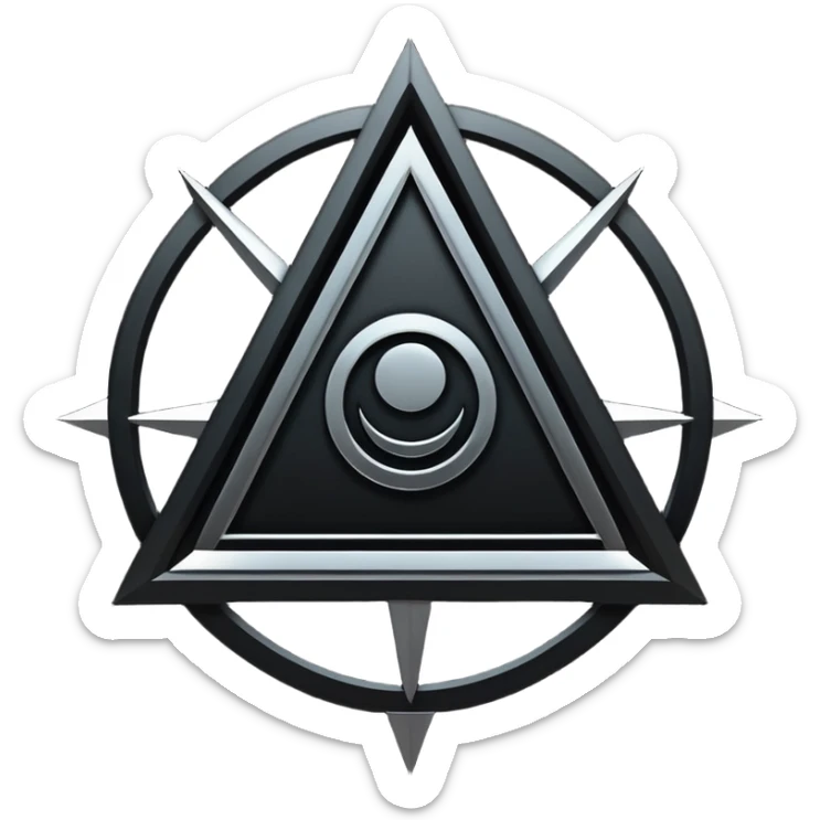 Emoji, dark futuristic occult sigil, symmetrical geometric shape, black metal, gothic cyber aesthetic, minimal flat design, sharp edges, centered, transparent background do not use any other colors but black sticker