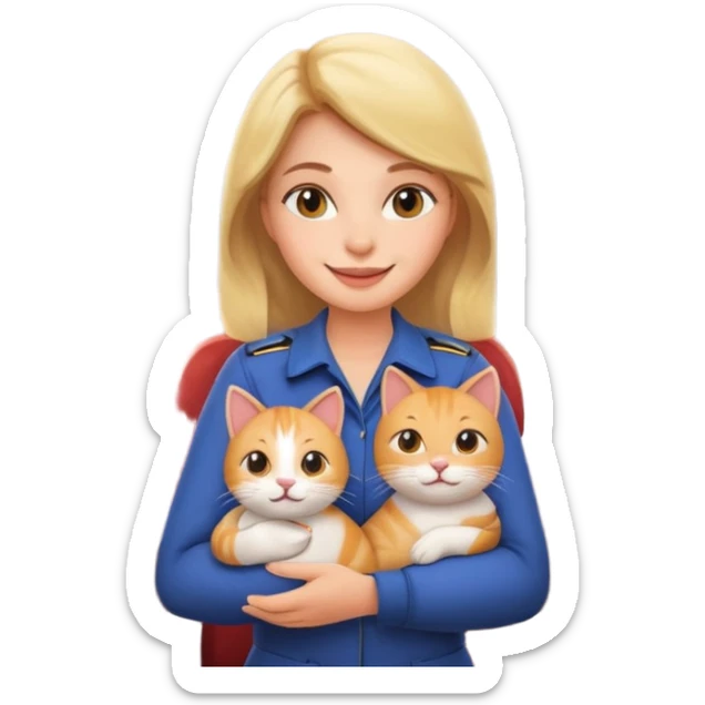 happy woman in airplane cabin holding a cat emoji sticker