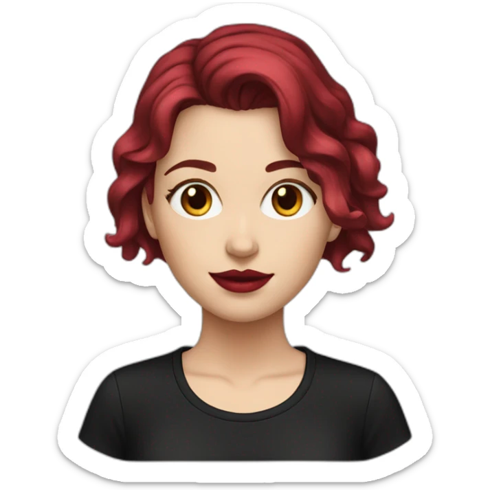 a white girl burgundy hair red lips in a black T-shirt sticker