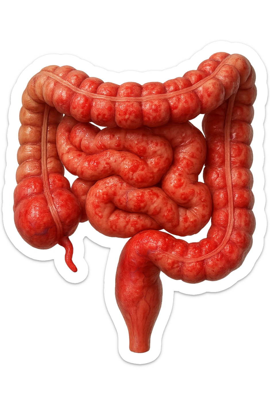 intestino umano anatomico infiammato, iperrealistico 4k, isolato su sfondo bianco sticker