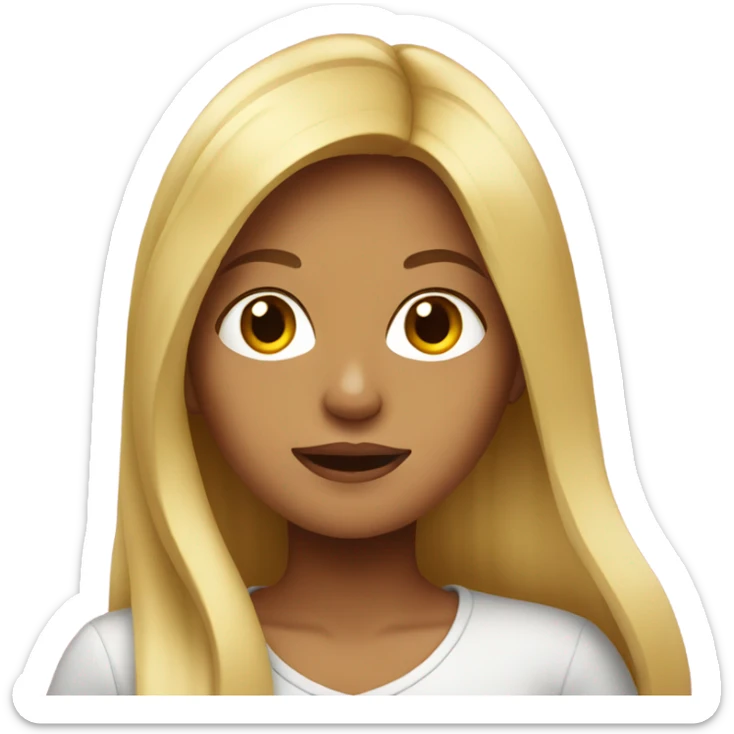 Colombian Blonde long hair girl eating sticker