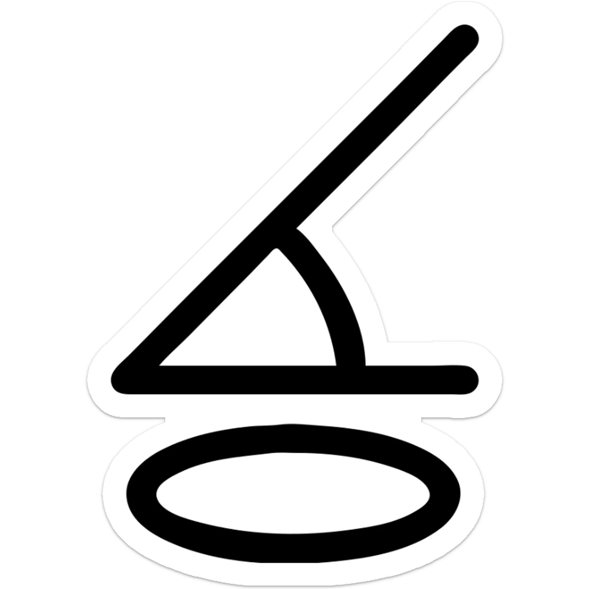Two straight strokes meeting at ~30–35 ° and an open-base ellipse. No fill, 2 px stroke at 24 × 24 px.	 sticker