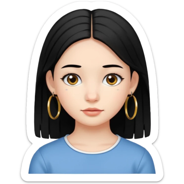 a young girl, with fair skin has medium length straight black hair and with hoops earrings. sticker