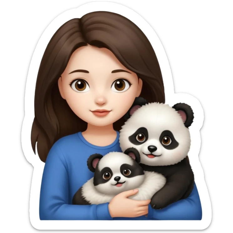 Girl with brunette hair is holding her dog thats a pomeranian and looks like a panda. sticker