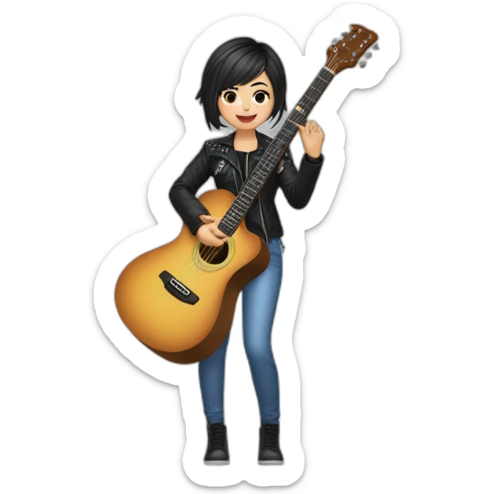 Uzbekistan rockstar girl Wave short hair with quitar sticker