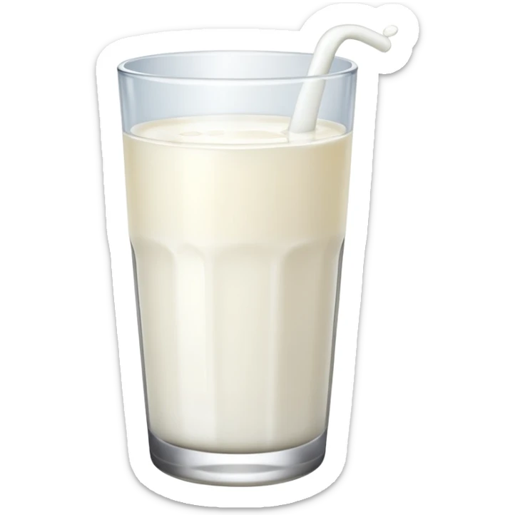 the drink is only milk white, The bottom and mouth of the glass are the same width and thin a toll, There is only white liquid inside, photo realistic, like a third from left sticker