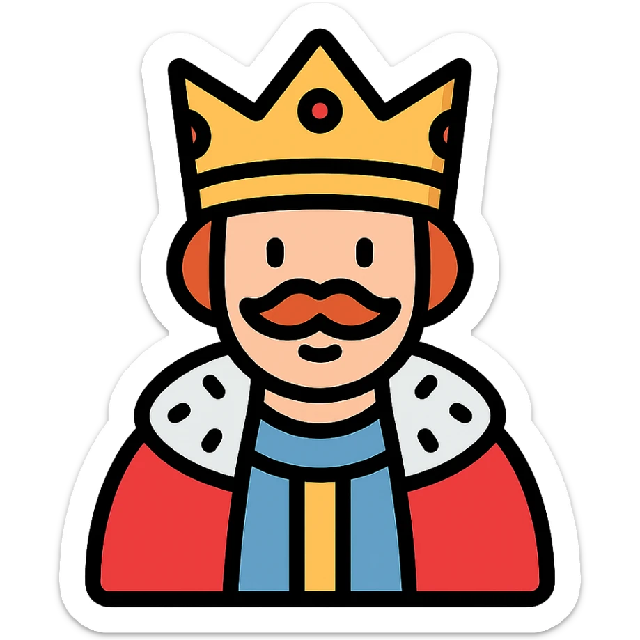 color outline icon of a Swedish king, crown and robe sticker