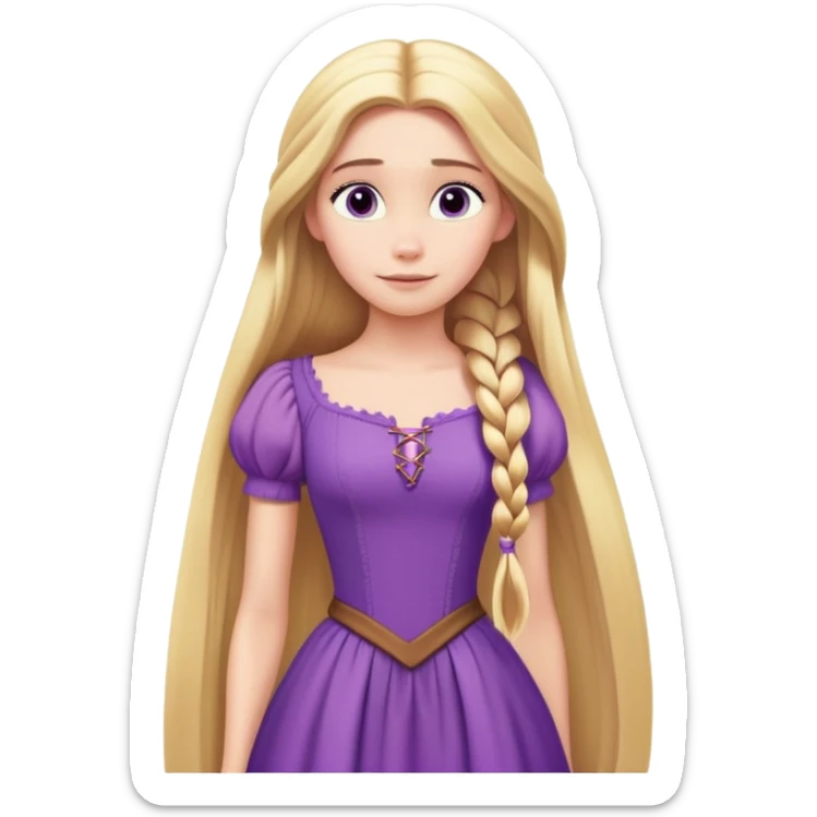 Rapunzel from hips up, purple dress, very long blonde hair, minimal style but clearly recognizable sticker