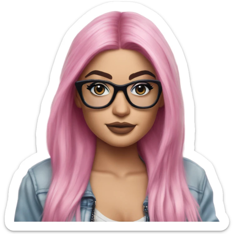 Photo Realistic kylie jenner stylish pink hair BLUE eyes and glasses posing  sticker