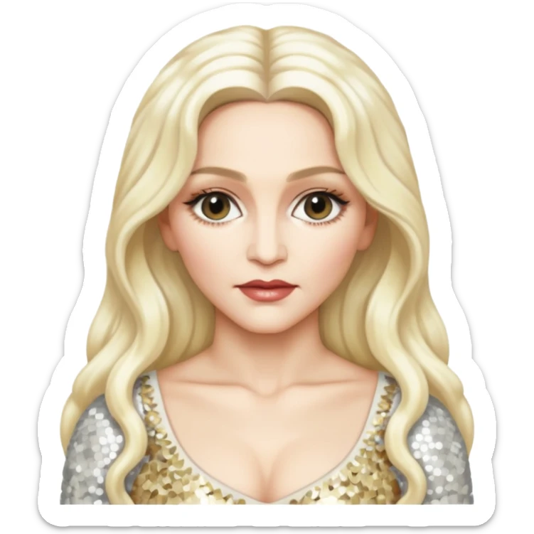 Madonna with long platinum blonde hair, ivory sequin outfit  sticker