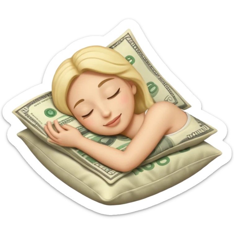 IOS style emoji of a face sleeping on a pillow of money sticker