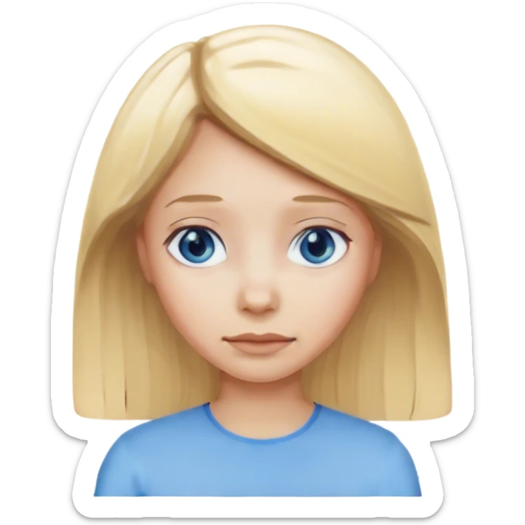 A iphone ios 18 emoji of a blonde straight haired girl, blue-ish eyes  and pale skin sticker