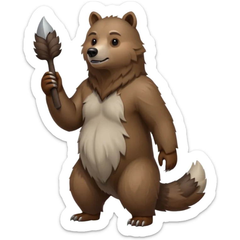 Grizzly bear with a wolf’s tail, fluffy neck fur, and long downward pointing tusks sticker