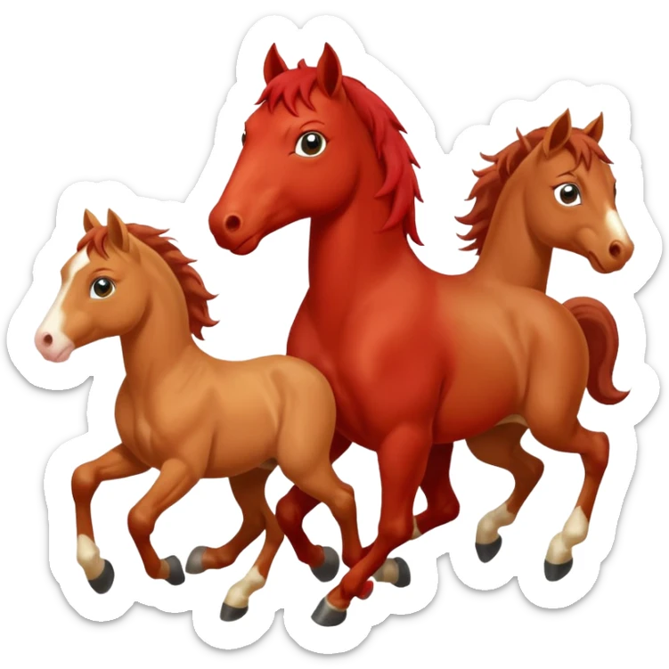 red horse and two baby horses agressive running money on the saddle sticker