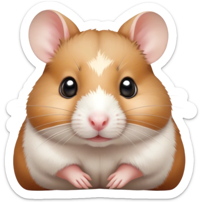 Cinematic Noble Brown and White Banded Hamster Portrait Emoji, Poised and regal, with a tiny, compact build and a uniquely patterned coat of warm brown and crisp white bands, deep-set soulful dark eyes, Simplified yet sharp and sophisticated features, highly detailed, glowing with a soft, dignified glow, high shine, intelligent and charming, stylized with an air of distinctive elegance, focused and attentive, soft glowing outline, capturing the essence of a watchful and confident rodent, so majestic it feels as though it could scurry out of the screen with effortless authority! sticker