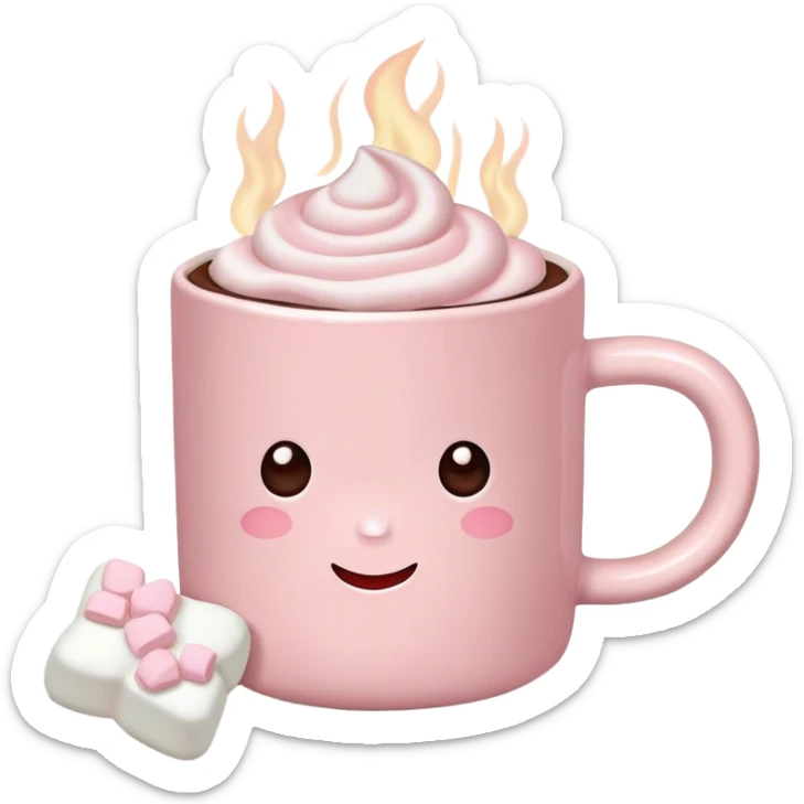 Light Pink mug of hot chocolate with marshmallows  sticker