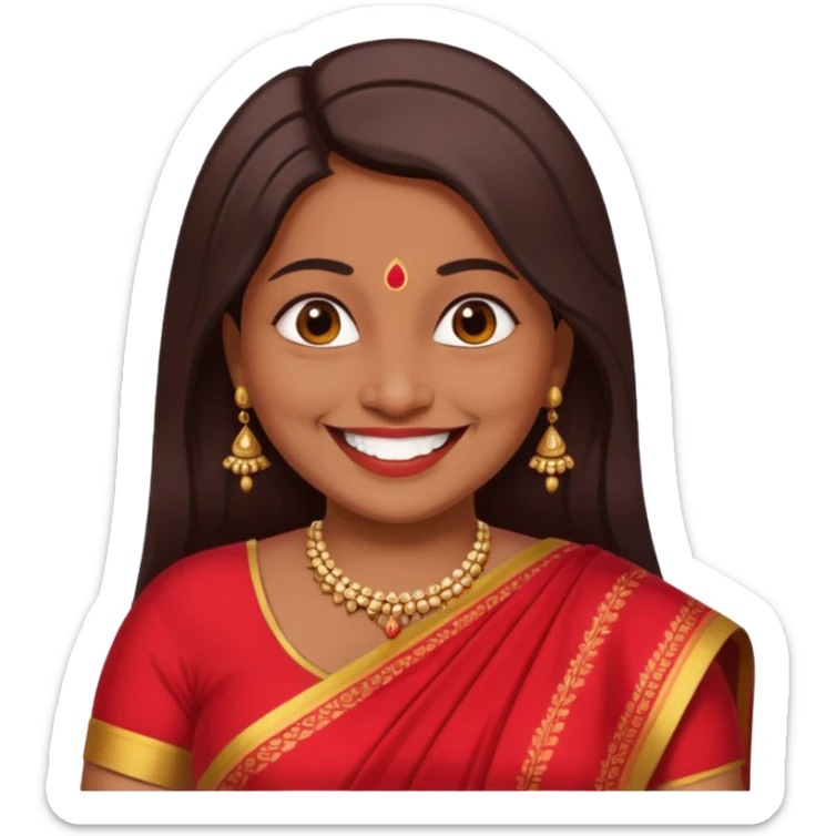 40 yr old chubby indian woman, dark skin, straight brown hair, big smile, white teeth sticker