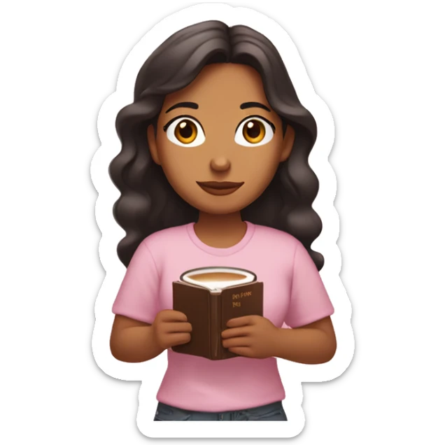 Latina girl holding a light pink Bible with a Christian cross on the cover in one hand and a coffee in the other hand sticker