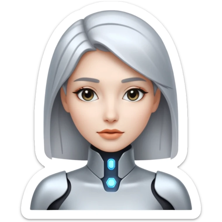 mach mir ein emoji von einer Frau in dr Zukunft. in 100 jähren, sie soll sehr technologisch aussehen. sticker