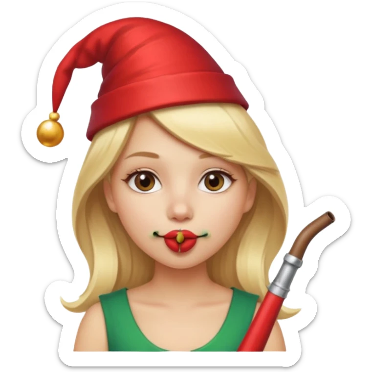 A beautiful girl with blonde hair with a festive pipe in her mouth sticker