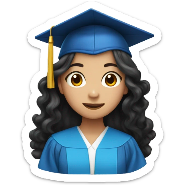 asian girl wearing blue graduation cap with long curly black hair sticker