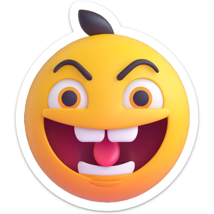 crazy emoji with exaggerated facial expression, crossed eyes, wide open mouth, playful and energetic, shiny finish, front facing sticker