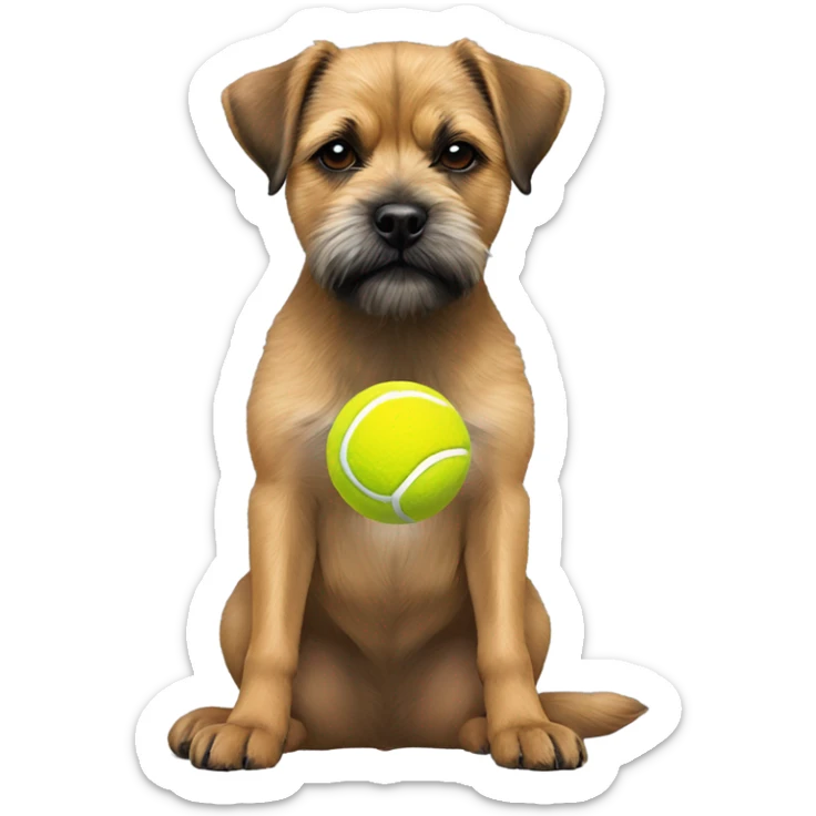 Border Terrier sitting with tennis ball on her paws make the ball smaller but use this image sticker