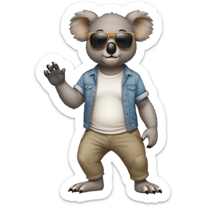 anthropomorphised koala in casual clothing, wearing dark sunglasses, walking upright, looking like a tough guy with a different attitude sticker