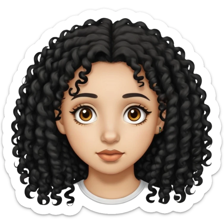 LightSkin girl with black curly hair brown eyes nose ring on left nose  sticker