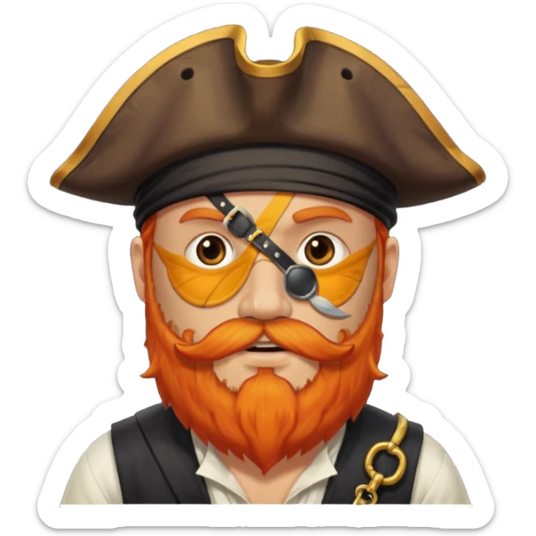 Pirata con un parche que le cubra un ojo de color negro y con barba anaranjado sticker
