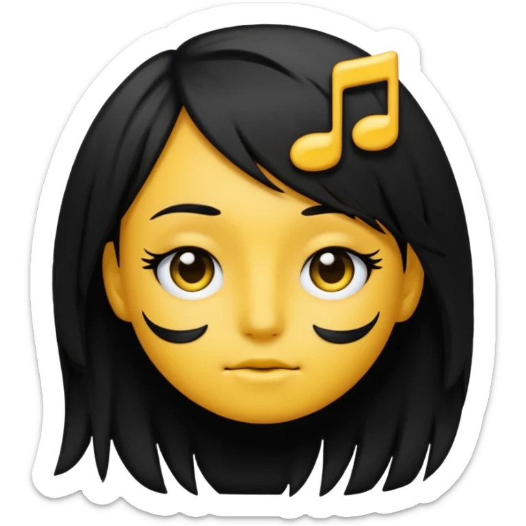 classic yellow emoji of a music note with dark eyeliner and emo hair sticker