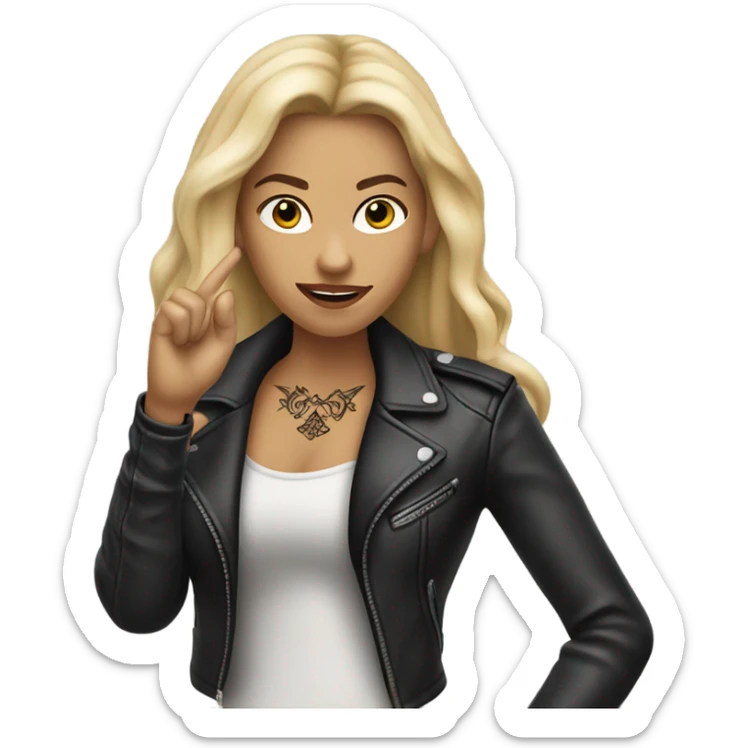 Blonde women with LONG HAIR, in Leather Jacket, Body Covered with Tattoos, POINTING YOU FORWARD with her HAND with INDEX FINGER, Hyper Realistic sticker