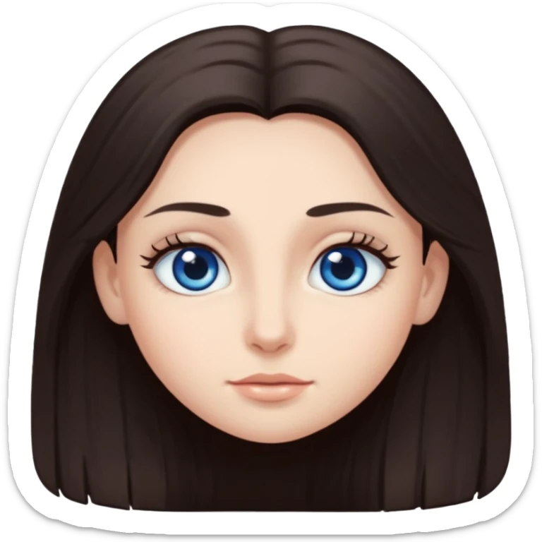 long dark brown hair with big blue eyes and long dark eyelashes round face sticker