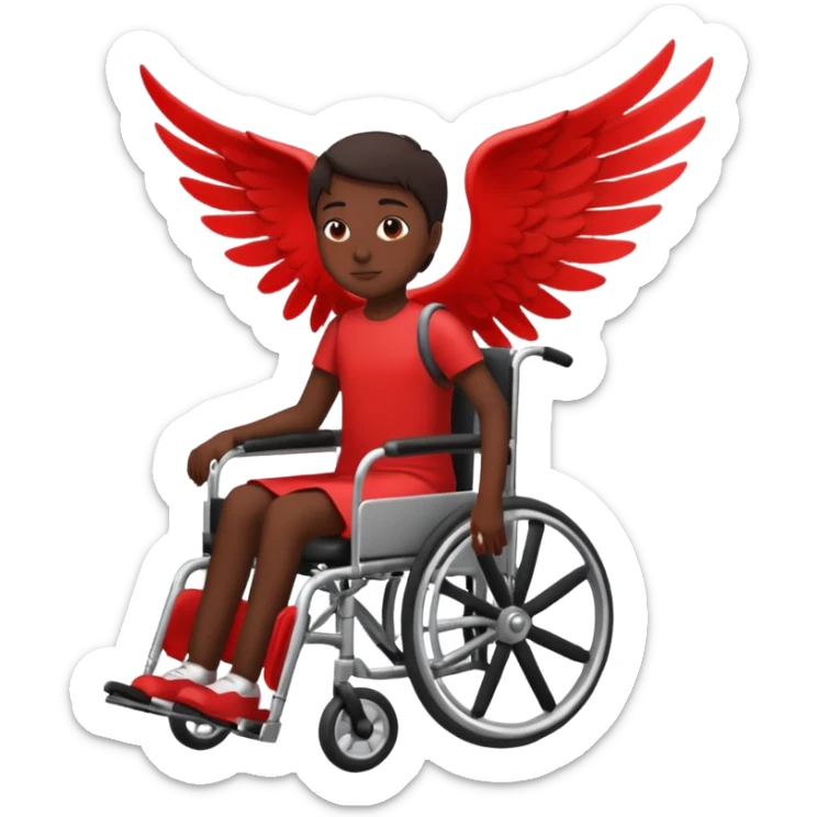 "Red silhouette of a person in a wheelchair with a wing on the left shoulder, clean lines, minimalist emoji" sticker