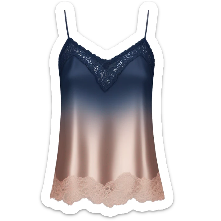 Realistic rose gold to Navy ombre silk lace camisole blouse isolated.  sticker