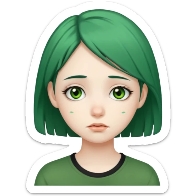A teenager who looks like Billie Eilish when she had green and black hair tired sticker