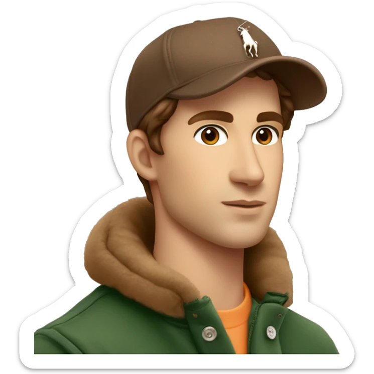 Polo Ralph Lauren, man with  brown hair and peach skin and brown eyes and ralph lauren cap sticker