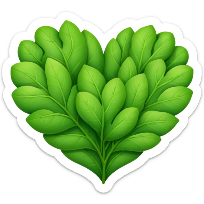 Create a classic disescord style heart emoji made of green leav sticker