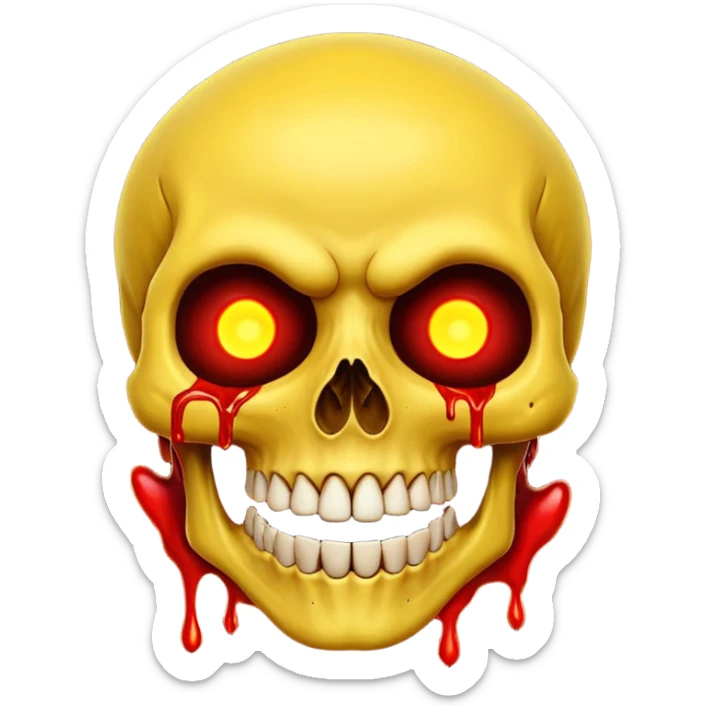 Yellow laughing Skull with blood and glowing eyes in the style of your bleeding skull art, the more detail  sticker