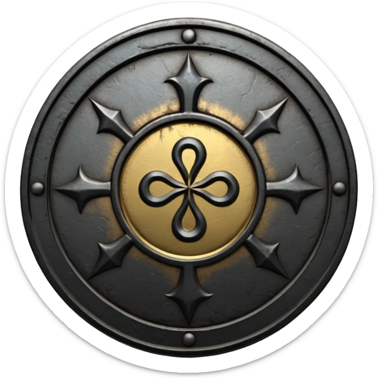 Minimal emoji, gothic metal coin made of black steel, engraved word FORTUNA at the center, ancient industrial aesthetic, worn metal texture, no glow, no neon, flat emoji design, centered, transparent background sticker