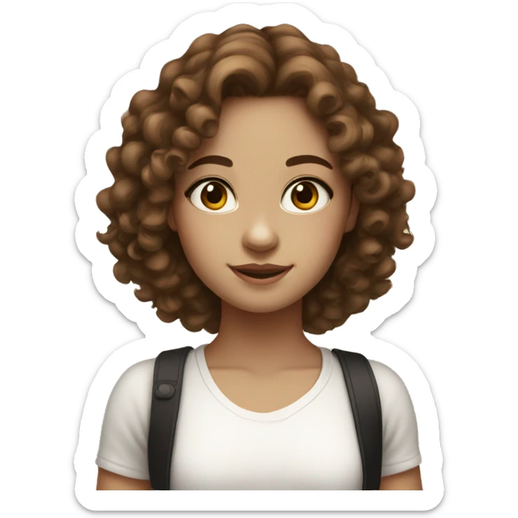 Cute pretty girl with brown curly hair and white skin and black eyes  sticker