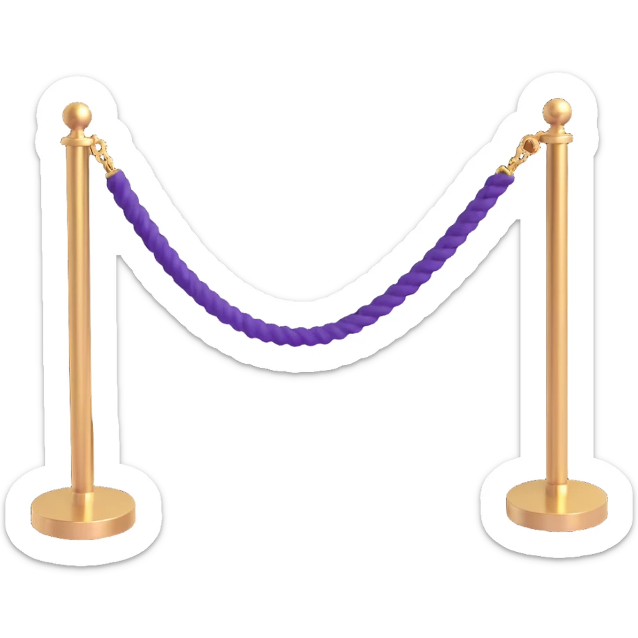 a velvet rope stanchion in gold and purple, representing VIP luxury event access, with a sophisticated look sticker