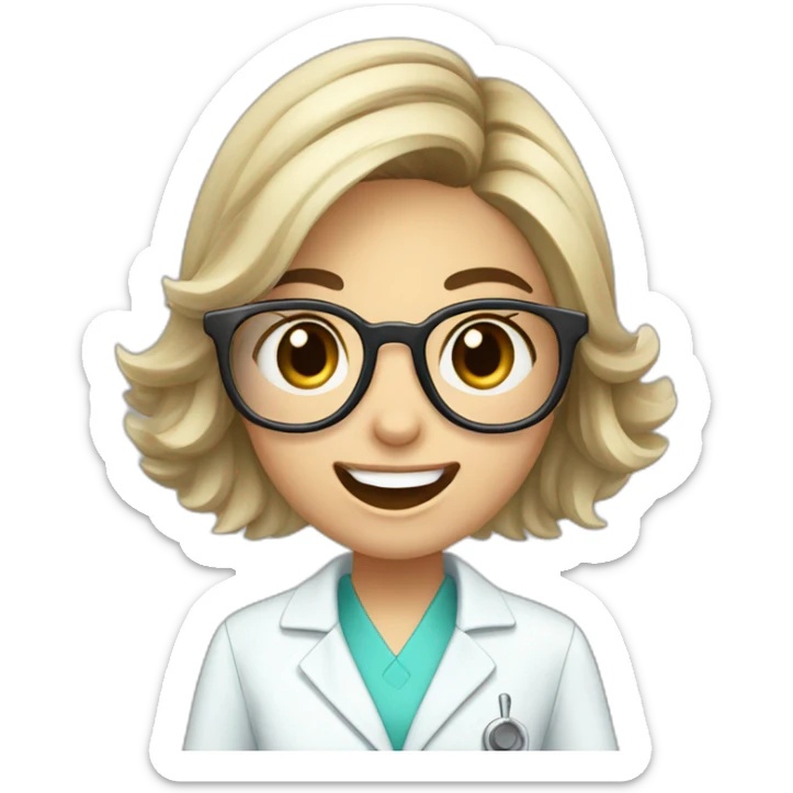 Young dentist girl-middle length of hair-with glasses-holding mouth mirror and handpiece -eyesmile sticker