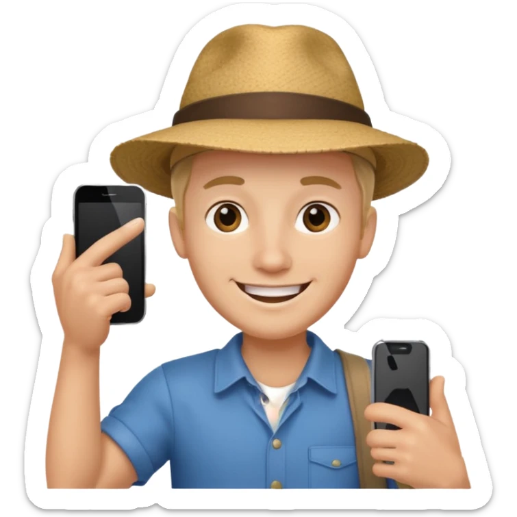Draw a male tourist who pointed his phone for a photo sticker