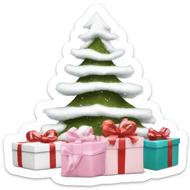 Light pink Christmas gifts under a white Christmas tree  sticker
