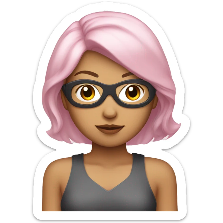 Light pink hair Asian Spanish woman wearing super hero mask sticker