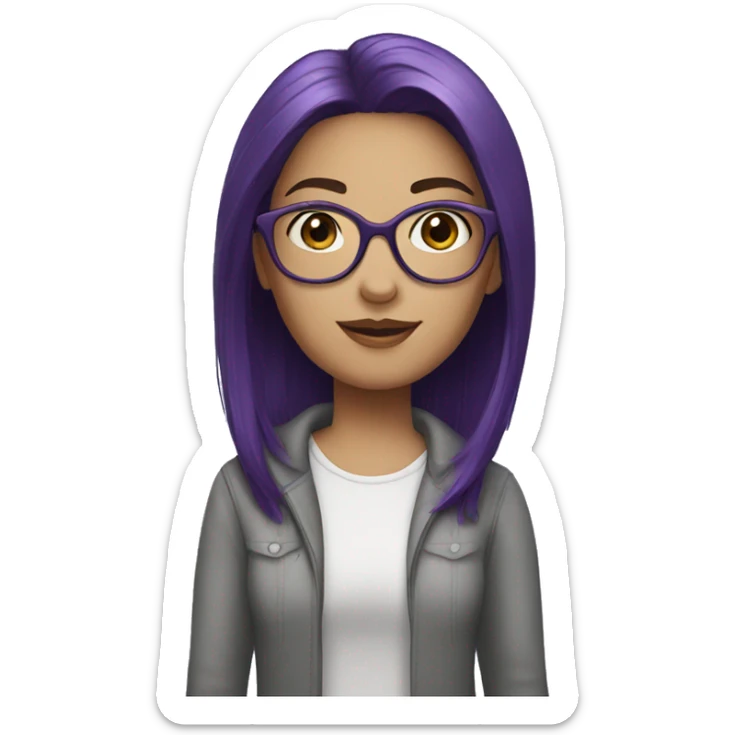 a short-haired girl with dark purple hair and white glasses sticker