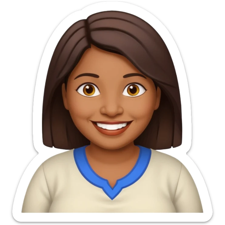 40 yr old chubby Sri Lankan woman, dark skin, straight brown hair, big smile, white teeth, european clothes sticker
